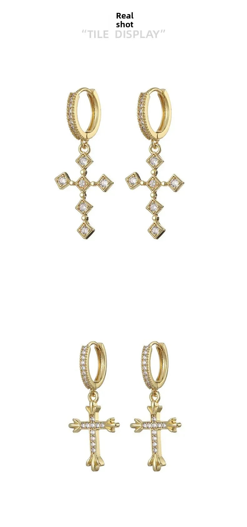 HypeHub Color Diamond Cross Hoop Earrings – American Style Ear Clip