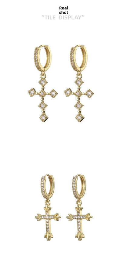 HypeHub Color Diamond Cross Hoop Earrings – American Style Ear Clip