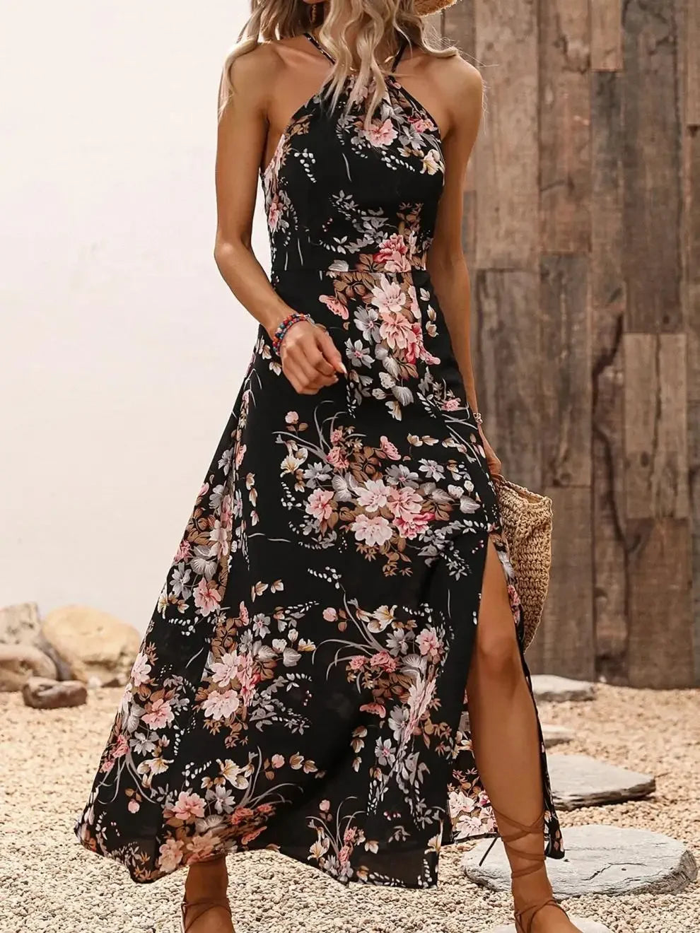 New Hot Sale Of The Season Spring Summer Floral Print Off-Shoulder Maxi Dress Sleeveless Gown Elegant Women's Fashion Long Eveni
