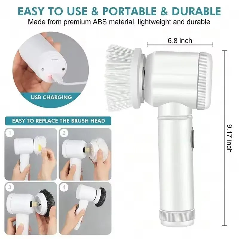 Electric Cleaning Brush Kitchen Dishwashing Brush Waterproof USB Rechargeable Automatic Handheld Cleaner Multifunction Household