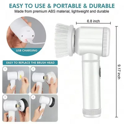 Electric Cleaning Brush Kitchen Dishwashing Brush Waterproof USB Rechargeable Automatic Handheld Cleaner Multifunction Household
