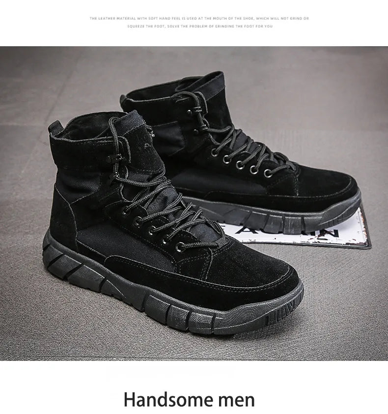 Men Combat Boots Summer Breathable Comfortable Canvas Men Ankle Boots Casual Lightweight Outdoor Jogging Platform Mesh Men Boots