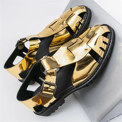 Summer Fashion New Men Gladiators Gold Buckle Platform Casual Shoes Breathable Beach Sandals Outdoor Slippers Plus Size