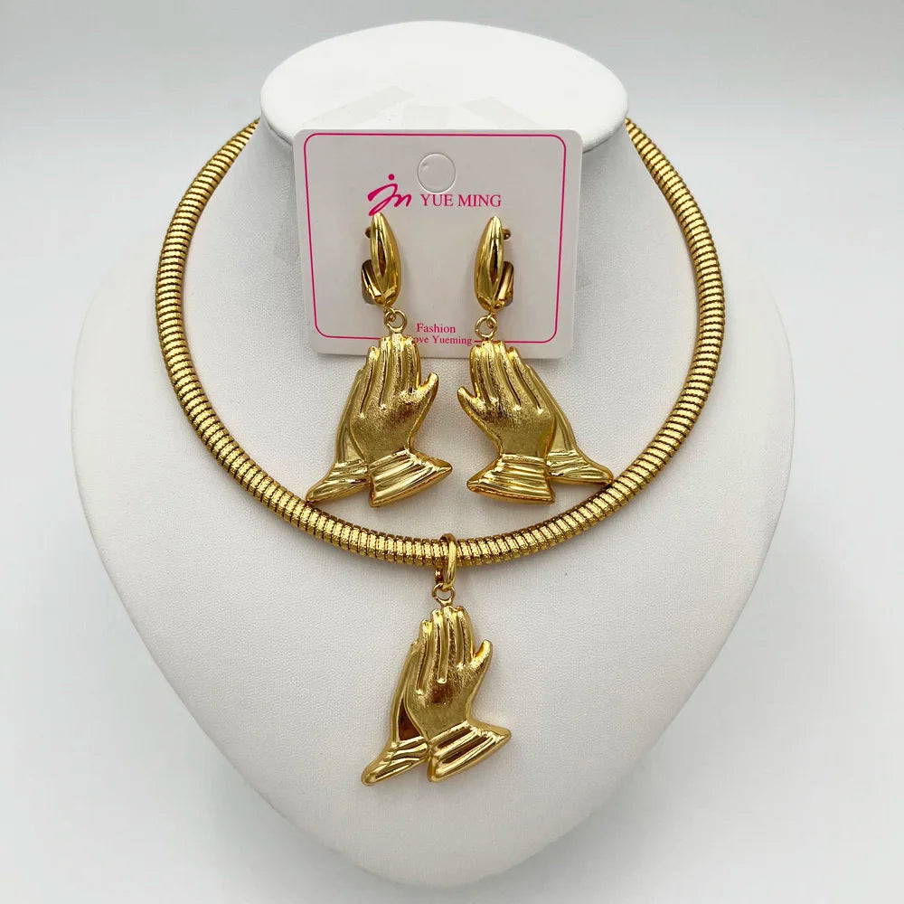 YMChoice Dubai 18K Gold Plated Water Drop Necklace & Earrings Set