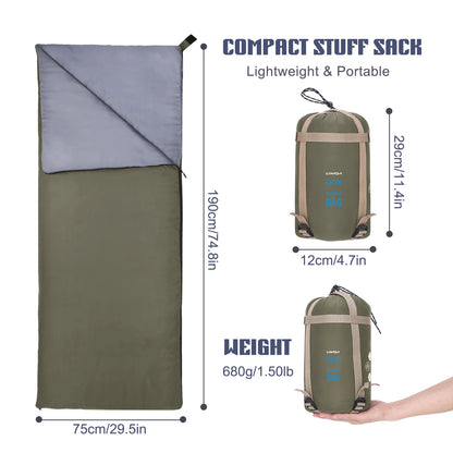 Lixada 190 * 75cm Outdoor Envelope Sleeping Bag Camping Travel Hiking Multifunction Ultra-light 680g