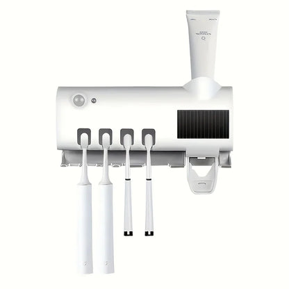 White Smart Toothbrush Holder Auto Dispenser USB Charging Wall Mount Perfect for home and business bathrooms