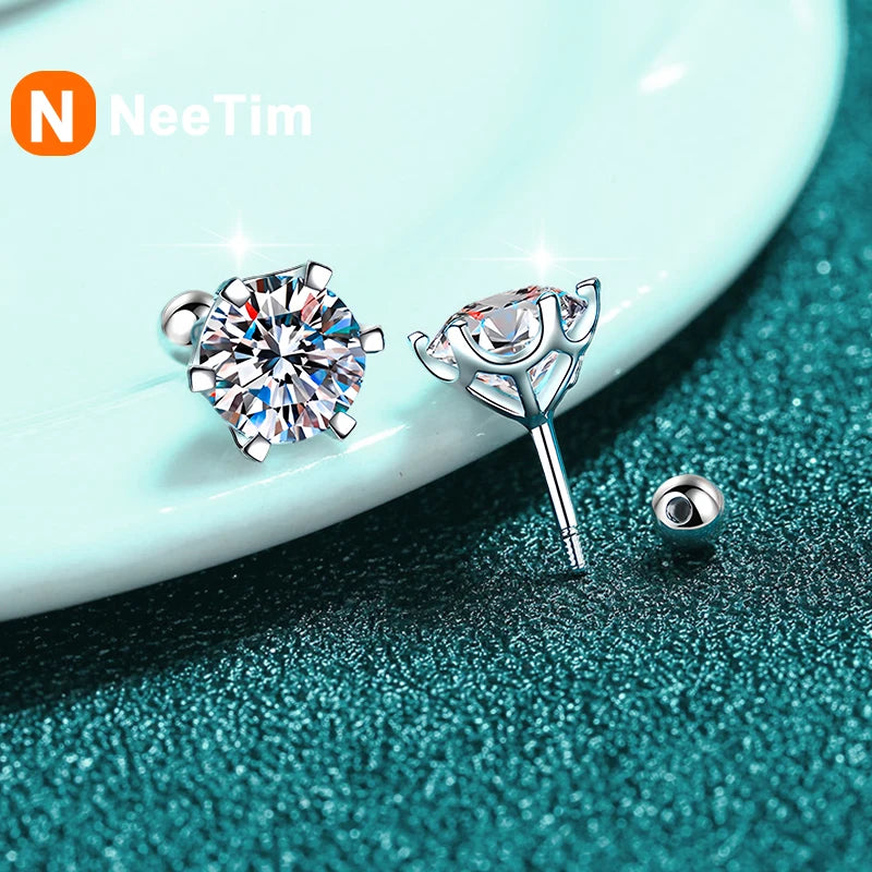 NeeTim 2 Carat Moissanite Stud Earrings for Women – 925 Sterling Silver