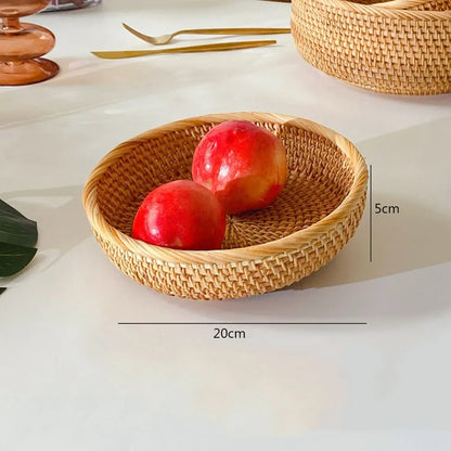 Shunmaii Hand-Woven Rattan Storage Basket – Natural Food Platter & Tray