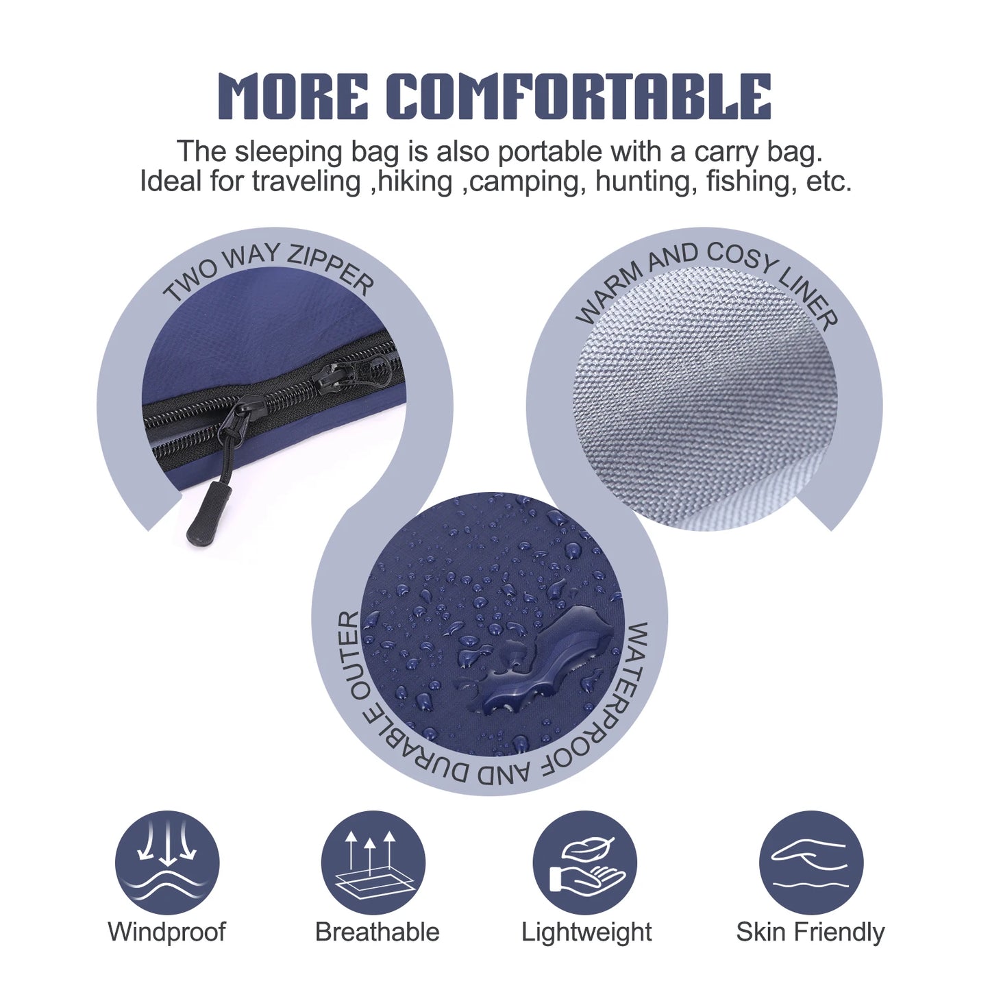 Lixada 190 * 75cm Outdoor Envelope Sleeping Bag Camping Travel Hiking Multifunction Ultra-light 680g