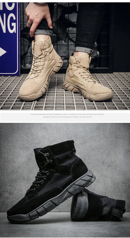 Men Combat Boots Summer Breathable Comfortable Canvas Men Ankle Boots Casual Lightweight Outdoor Jogging Platform Mesh Men Boots