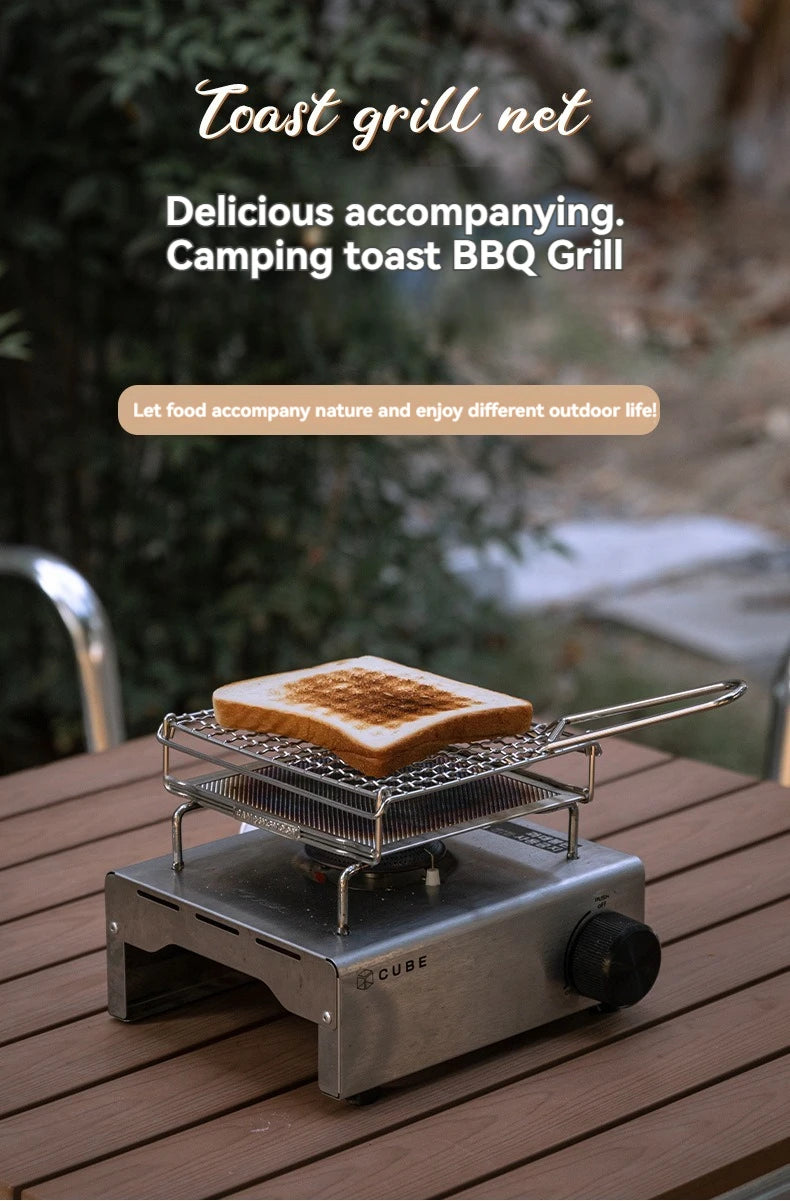 CAMPINGMOON Outdoor Camping 304 Stainless Steel Folding Toast Grill Net, Evenly Baked Card Type Gas Stove Barbecue Net