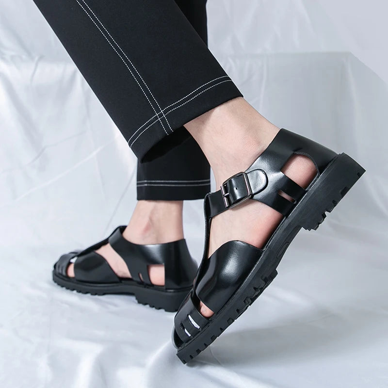 Summer Fashion New Men Gladiators Gold Buckle Platform Casual Shoes Breathable Beach Sandals Outdoor Slippers Plus Size