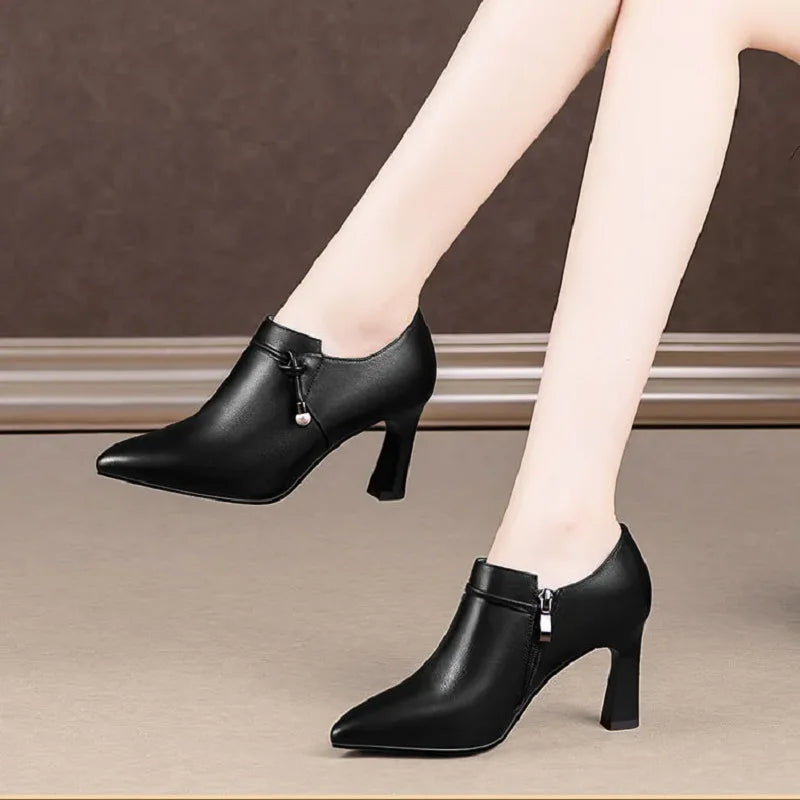 Women Fashion High Quality Brown Stiletto Heel Ankle Boots Lady Casual Black Patent Leather Autumn Shoes