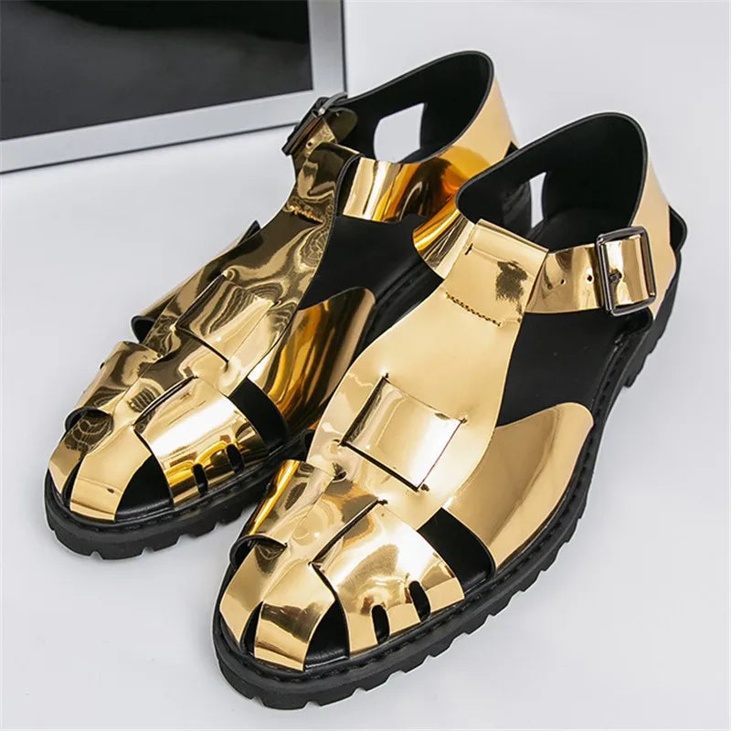 Summer Fashion New Men Gladiators Gold Buckle Platform Casual Shoes Breathable Beach Sandals Outdoor Slippers Plus Size