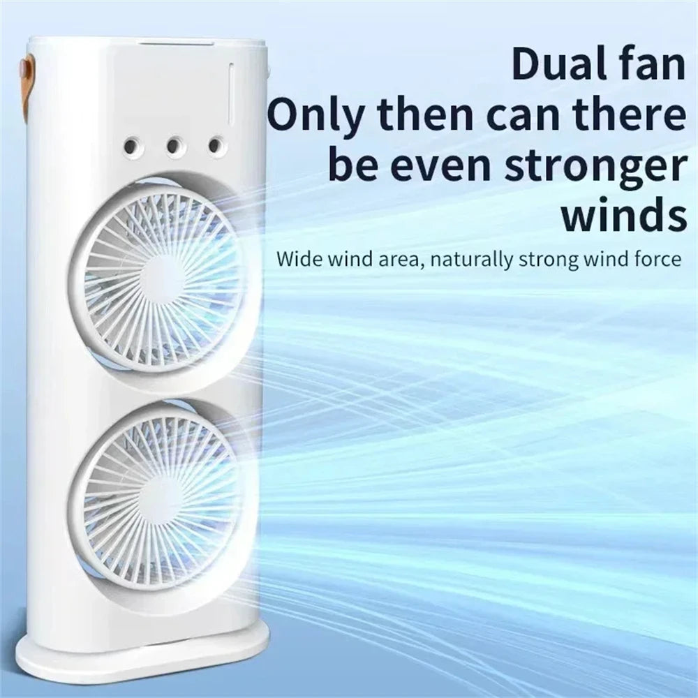 2 In 1 Dual Fan Three Hole Spray Humidification Fan Summer Office Home Air Cooling Fan With 7 Colorful Night Lights Humidifier