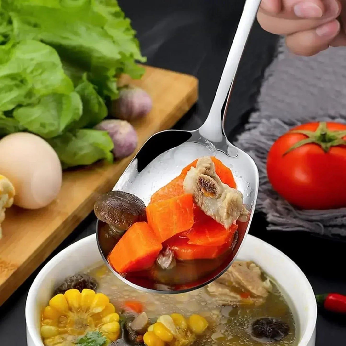 HypeHub Large Stainless Steel Soup Spoon – Long Handle Kitchen Utensil