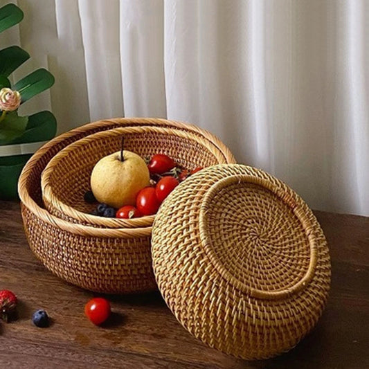 Shunmaii Hand-Woven Rattan Storage Basket – Natural Food Platter & Tray