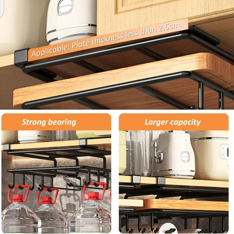HypeHub Under Cabinet Kitchen Hanging Organizer Rack – Metal Hooks