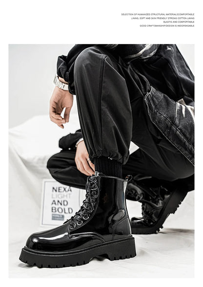 Hot Sale High Top Casual Boots Men's Shoes NewFashion Thick Bottom Motorcycle Ankle Boot for Men Winter Boots Man Shoes Lace-Up