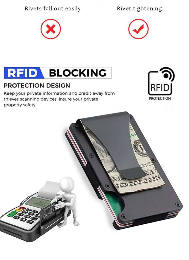 Slim Wallet For Men - Front Pocket RFID Blocking Minimalist Wallet For Men - Metal Wallet With Money Clip For Men