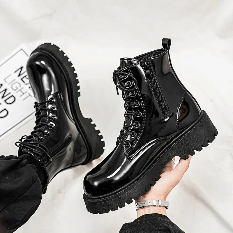 Hot Sale High Top Casual Boots Men's Shoes NewFashion Thick Bottom Motorcycle Ankle Boot for Men Winter Boots Man Shoes Lace-Up
