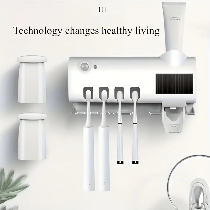 White Smart Toothbrush Holder Auto Dispenser USB Charging Wall Mount Perfect for home and business bathrooms