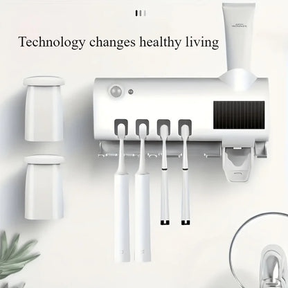 White Smart Toothbrush Holder Auto Dispenser USB Charging Wall Mount Perfect for home and business bathrooms