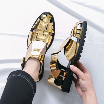 Summer Fashion New Men Gladiators Gold Buckle Platform Casual Shoes Breathable Beach Sandals Outdoor Slippers Plus Size