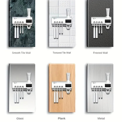 White Smart Toothbrush Holder Auto Dispenser USB Charging Wall Mount Perfect for home and business bathrooms
