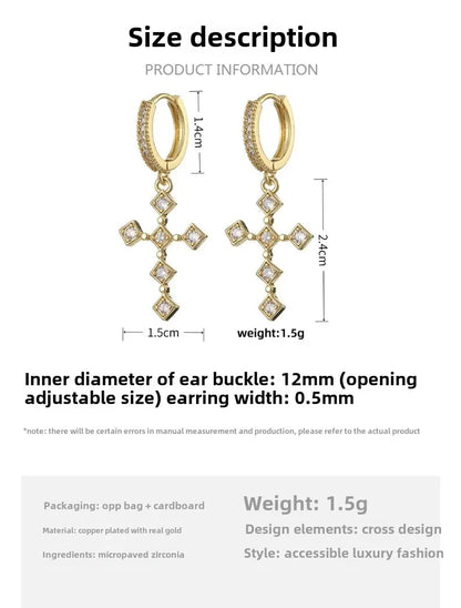 HypeHub Color Diamond Cross Hoop Earrings – American Style Ear Clip