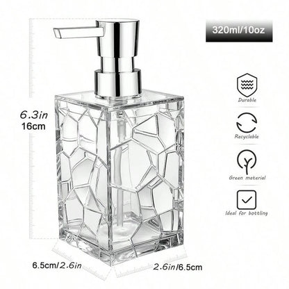 Clear Acrylic Liquid Hand Soap Dispenser（10oz） with Silver ABS Rust-Proof Pump for Bathroom, Kitchen, Countertop Transparent