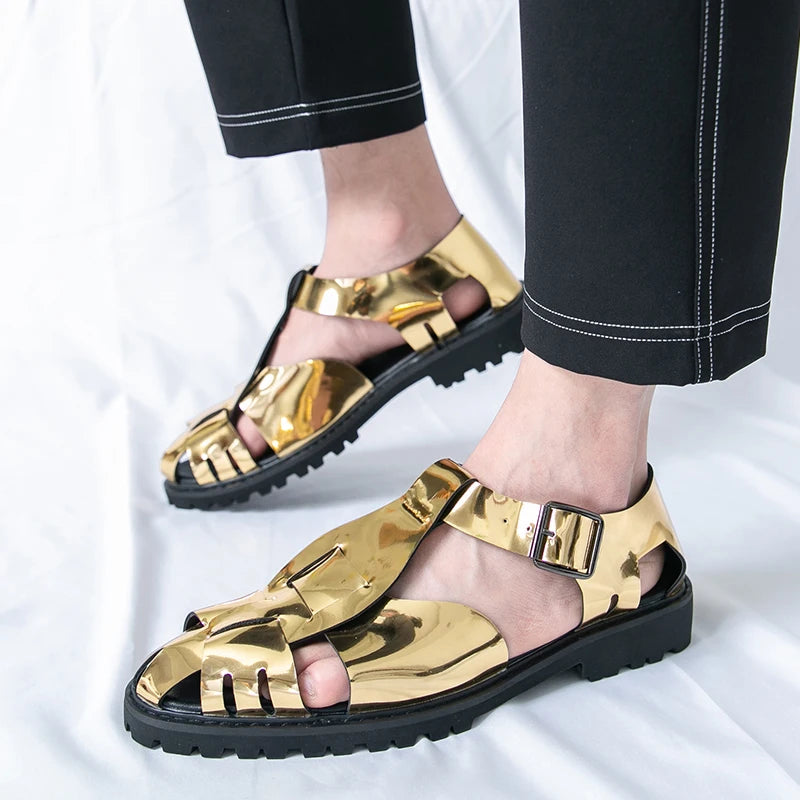Summer Fashion New Men Gladiators Gold Buckle Platform Casual Shoes Breathable Beach Sandals Outdoor Slippers Plus Size