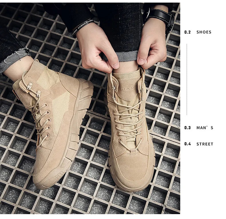 Men Combat Boots Summer Breathable Comfortable Canvas Men Ankle Boots Casual Lightweight Outdoor Jogging Platform Mesh Men Boots