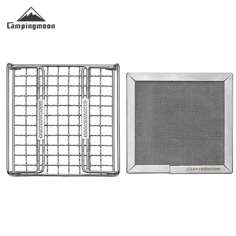 CAMPINGMOON Outdoor Camping 304 Stainless Steel Folding Toast Grill Net, Evenly Baked Card Type Gas Stove Barbecue Net