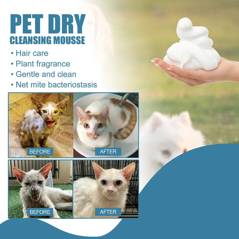 Portable Dog Dry Cleaning Shampoo Great Smelling Cat Dry Shampoo Deodorant No Rinse Cleaner for Pet Outdoor Travel Bath Supplies