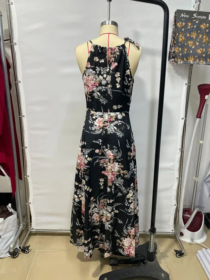 New Hot Sale Of The Season Spring Summer Floral Print Off-Shoulder Maxi Dress Sleeveless Gown Elegant Women's Fashion Long Eveni