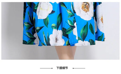 Slimming Rose Print Empire Waist Long Shirt Dress Women's Cross-Border Fashion Summer New Style Knee-Length Elegant Dress
