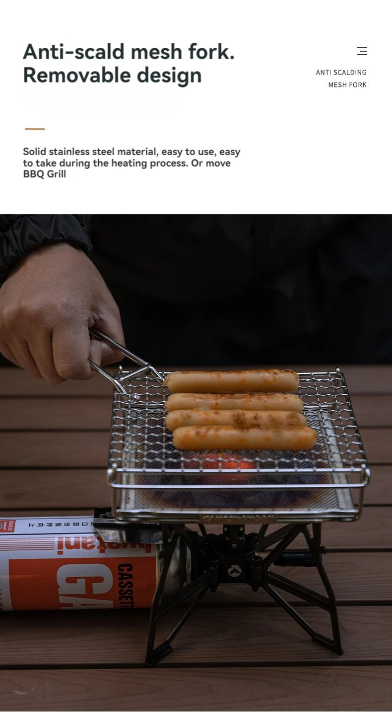 CAMPINGMOON Outdoor Camping 304 Stainless Steel Folding Toast Grill Net, Evenly Baked Card Type Gas Stove Barbecue Net