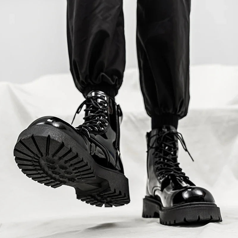 Hot Sale High Top Casual Boots Men's Shoes NewFashion Thick Bottom Motorcycle Ankle Boot for Men Winter Boots Man Shoes Lace-Up