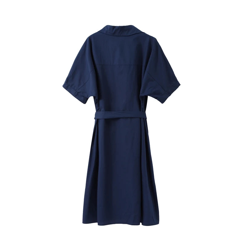 Casual Women's Lace Up Dress Single-Breasted Turn-Down Collar Short Sleeve Lady Dresses 2025 Spring Summer Loose Female Robe