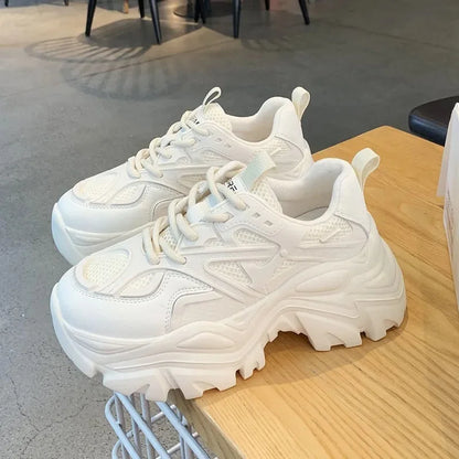 Thick Soled Sports Women's Shoes 2024 New Mesh Breathable and Versatile Height Increasing Casual Sports Vulcanized Shoes Sneaker
