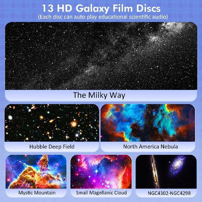 Galaxy Projector for Bedroom, HD Image Star Projector Galaxy Light Adjustable Knob, 13 Film Discs Planetarium Projector for Kids