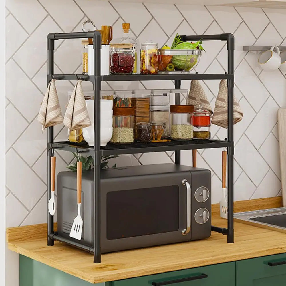 HypeHub Multi-Layer Metal Microwave Oven Rack – Adjustable Kitchen Storage
