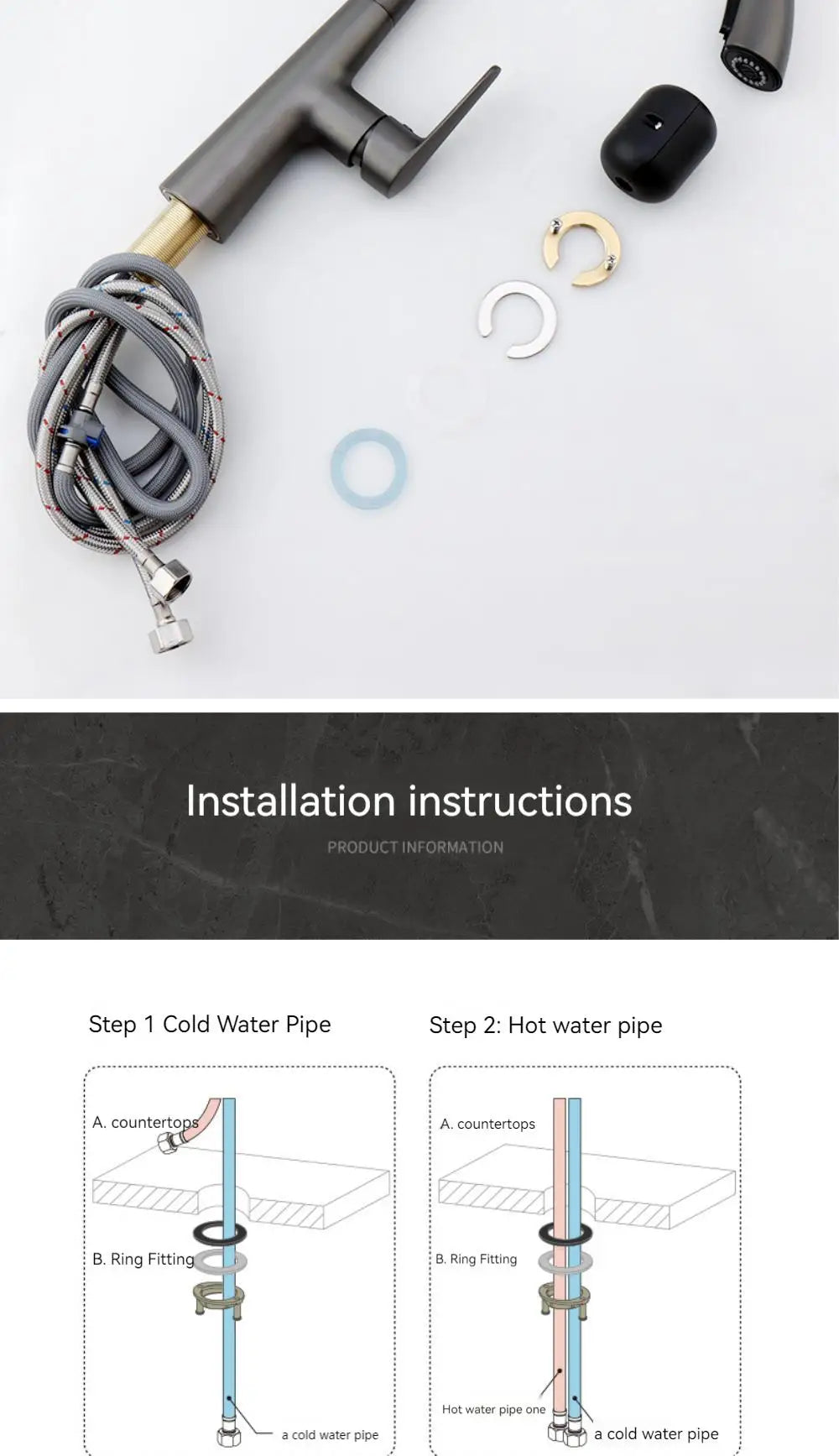 HypeHub Pull-Out Kitchen Faucet – Single Handle Hot & Cold Mixer