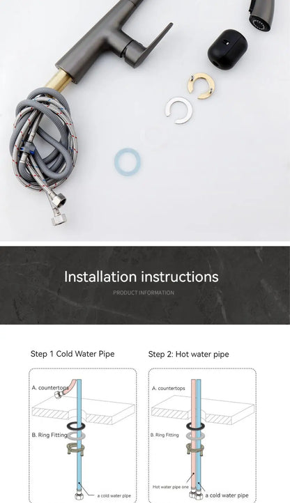 HypeHub Pull-Out Kitchen Faucet – Single Handle Hot & Cold Mixer