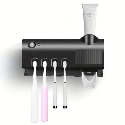 White Smart Toothbrush Holder Auto Dispenser USB Charging Wall Mount Perfect for home and business bathrooms