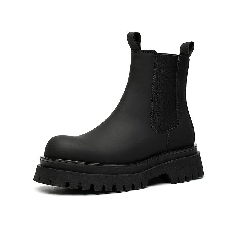 HypeHub Black Leather Platform Ankle Boots – Men's Motorcycle Style