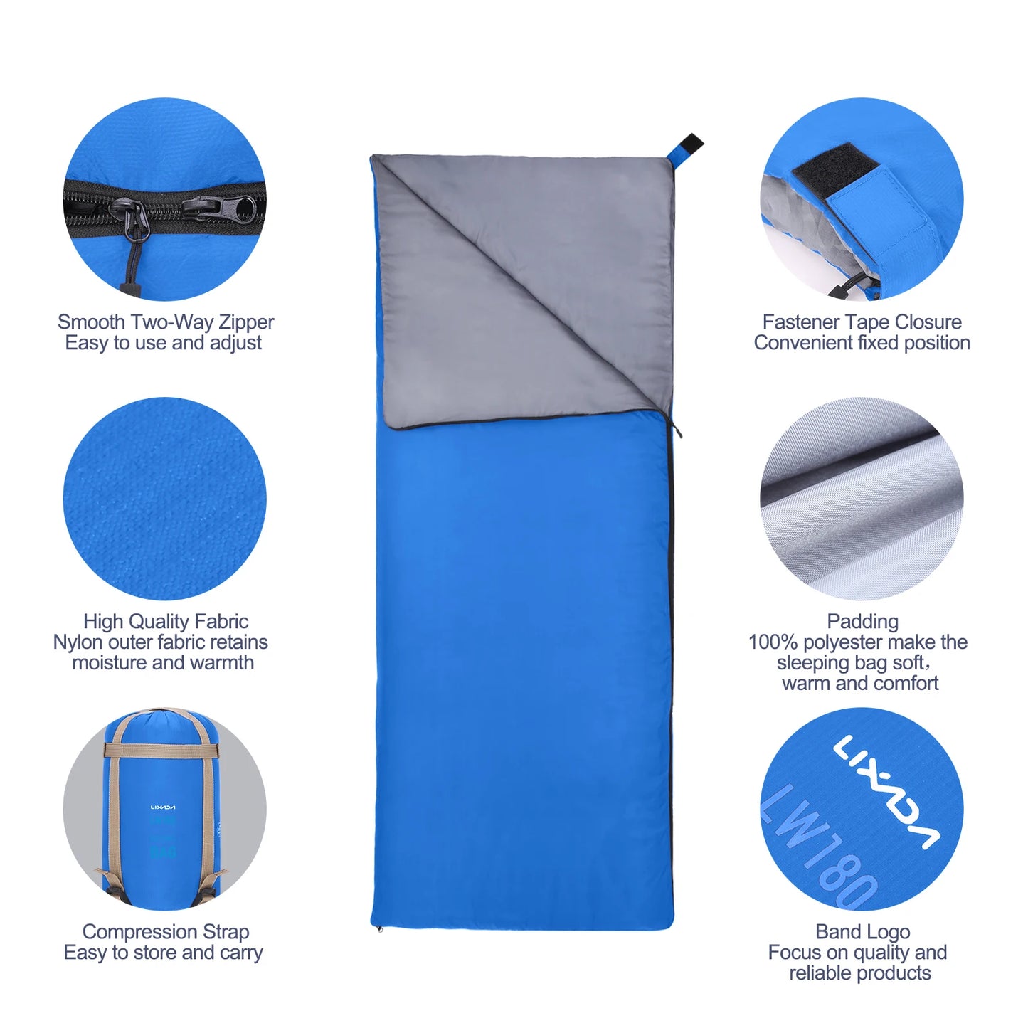 Lixada 190 * 75cm Outdoor Envelope Sleeping Bag Camping Travel Hiking Multifunction Ultra-light 680g