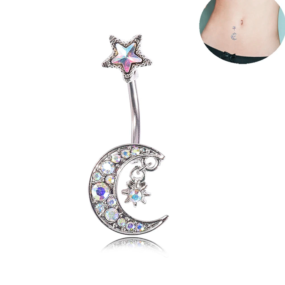 BLUELANS Rhinestone Double Cross Dangle Navel Ring – Surgical Steel Belly Button Piercing