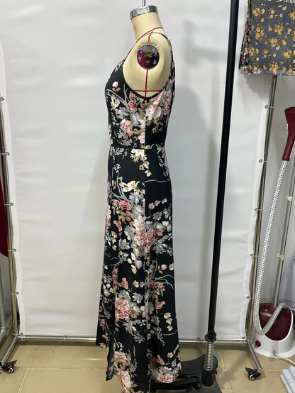 New Hot Sale Of The Season Spring Summer Floral Print Off-Shoulder Maxi Dress Sleeveless Gown Elegant Women's Fashion Long Eveni